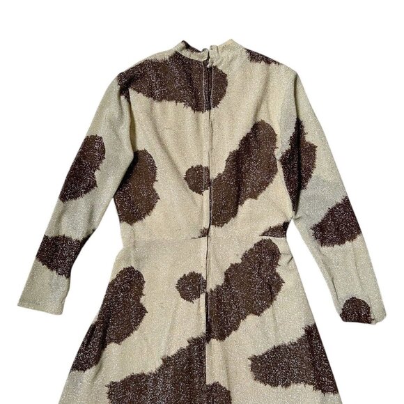 70s vintage metallic midi dress animal cow print beaded v-neck long sleeve. - Picture 7 of 12